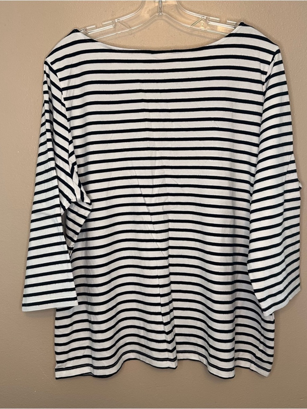Ruby Rd. Black and White Striped 3/4 Sleeve Boatneck Top - Picture 4 of 4